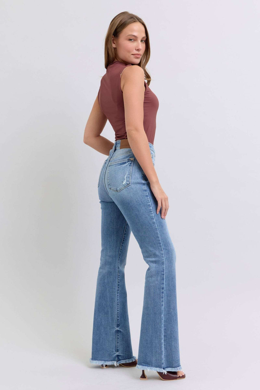 Judy Blue Full Size Raw Hem High Rise Bootcut Jeans - Trendsi - Flyclothing LLC