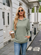 Ribbed Drawstring Long Sleeve Hoodie - Trendsi - Flyclothing LLC