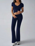 Devine V-Neck Top and Bootcut Leggings Set - Trendsi - Flyclothing LLC