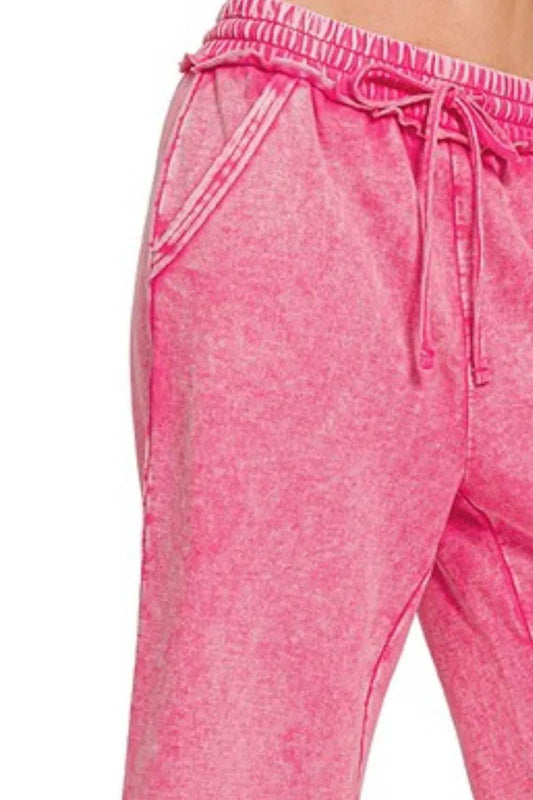 Zenana Washed French Terry Palazzo With Pockets - Trendsi - Flyclothing LLC