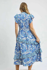 Umgee Paisley Print Ruffle Sleeve Midi Dress - Trendsi - Flyclothing LLC