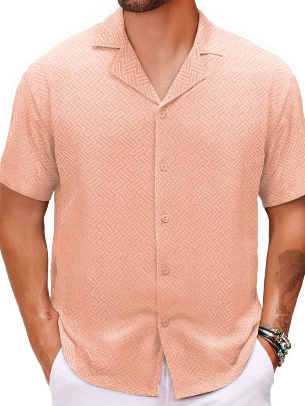 Men's Plus Size Button Down Short Sleeve Shirt - Trendsi - Flyclothing LLC