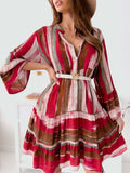 Buttoned Striped Long Sleeve Mini Dress - Trendsi - Flyclothing LLC