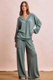 BiBi Two Tone Cord Rib Contrast Stitching V-Neck Top and Pants Set - Trendsi - Flyclothing LLC