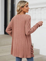 Pocketed Open Front Long Sleeve Cardigan - Trendsi - Flyclothing LLC
