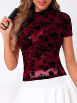 Mock Neck Short Sleeve Top - Trendsi - Flyclothing LLC