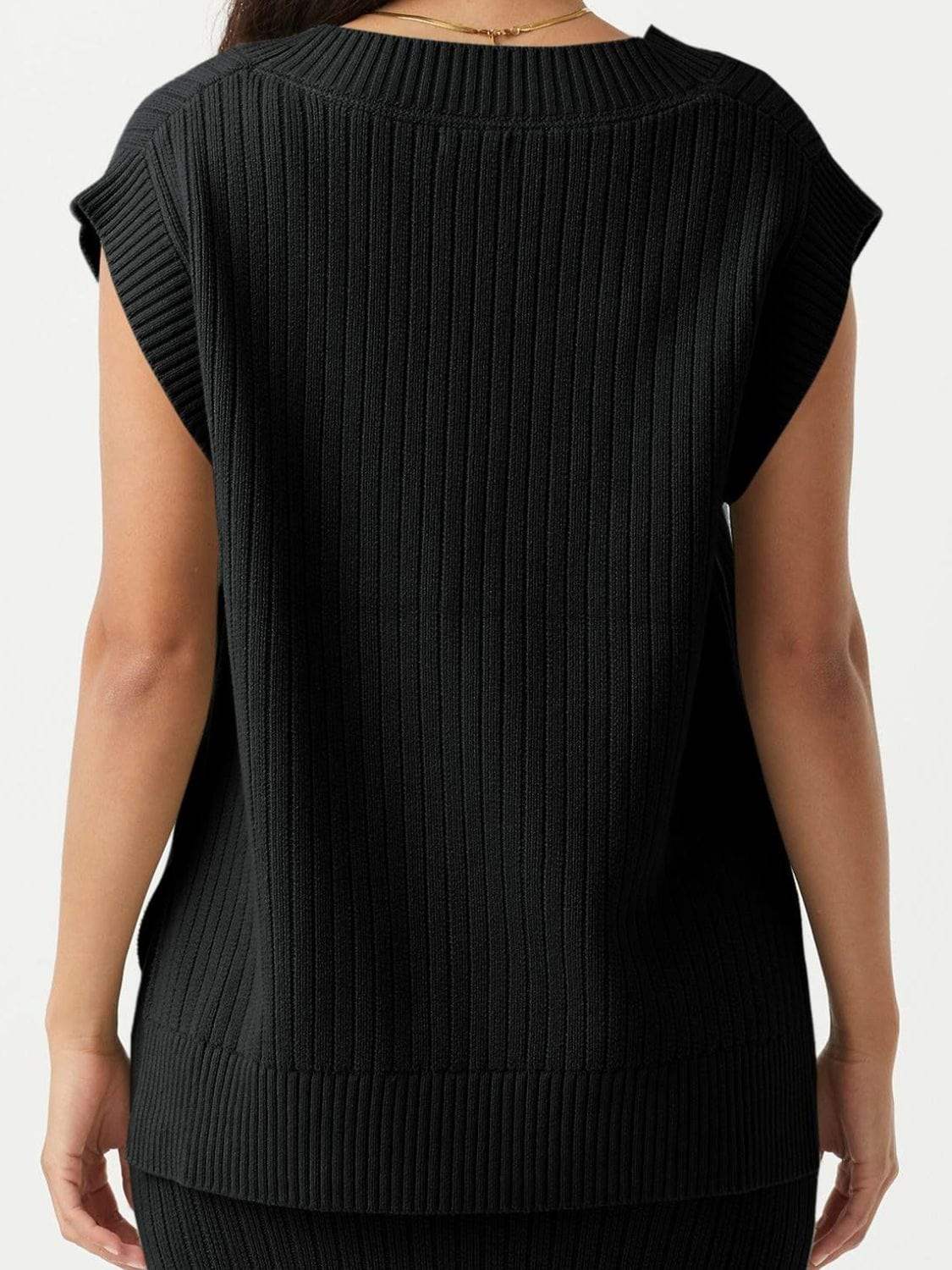 Mandy Ribbed V-Neck Sweater Vest - Trendsi - Flyclothing LLC