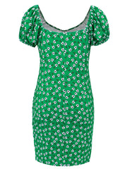 Printed V-Neck Short Sleeve Mini Dress - Trendsi