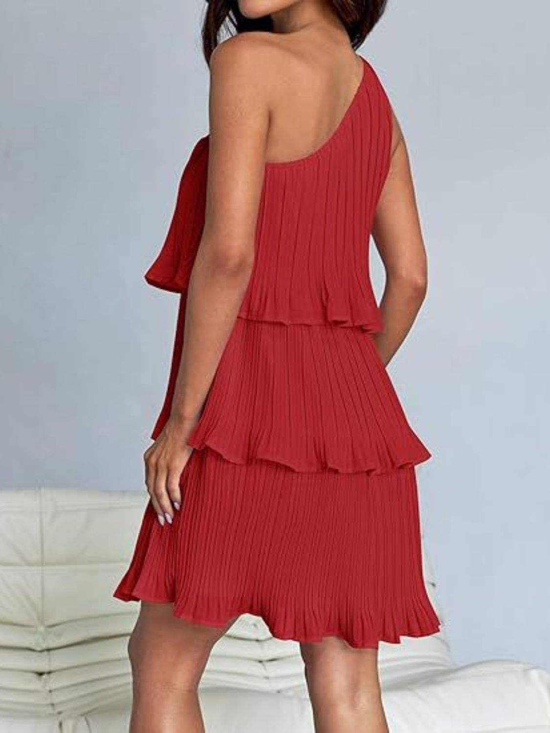 Layered Single Shoulder Mini Dress - Trendsi - Flyclothing LLC
