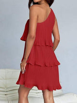 Layered Single Shoulder Mini Dress - Trendsi - Flyclothing LLC