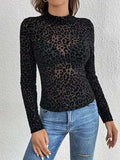 Leopard Mock Neck Long Sleeve Top - Trendsi - Flyclothing LLC
