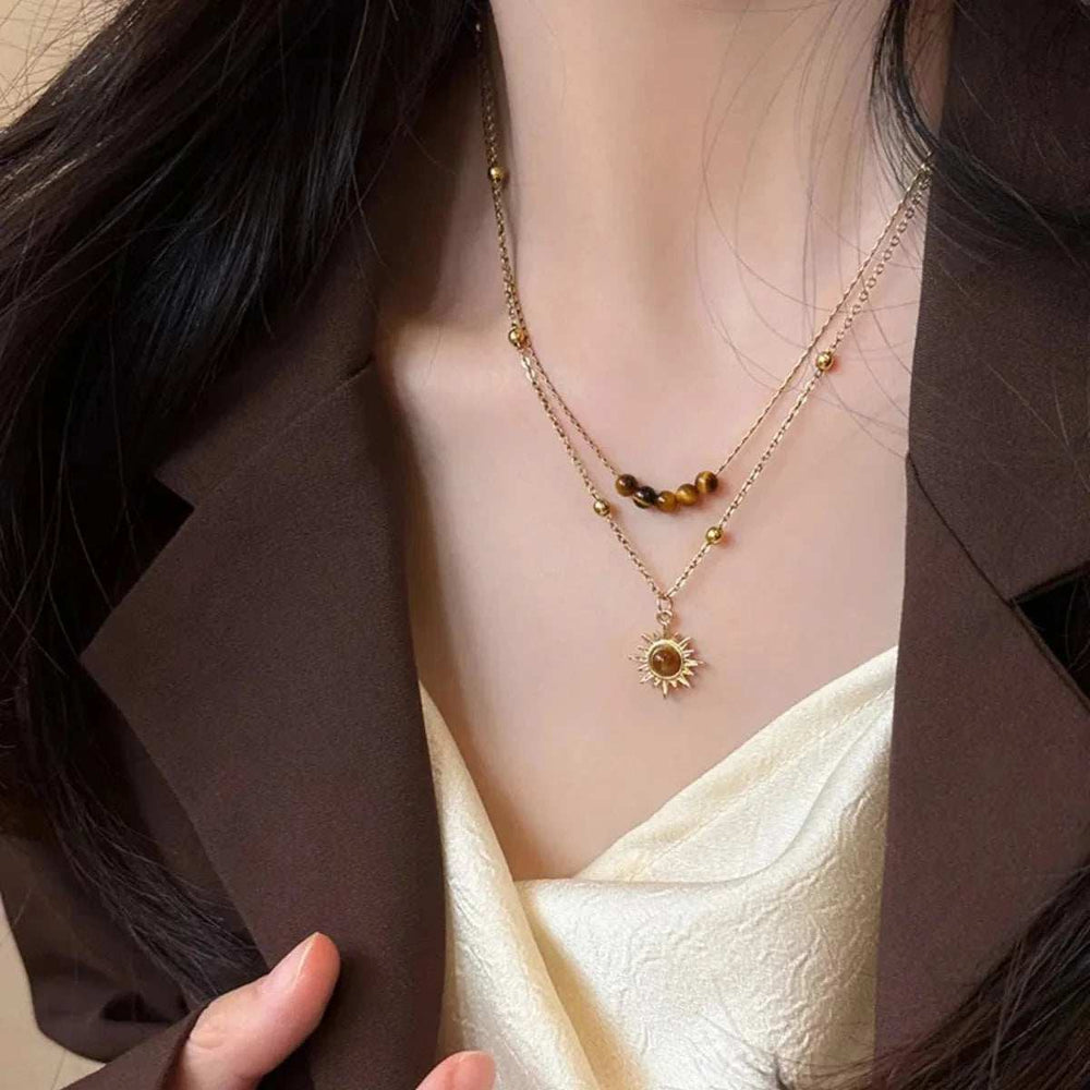 Tiger's Eye Copper Double Layered Necklace - Trendsi - Flyclothing LLC