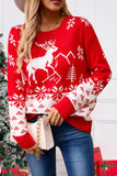 Angel Wings Deer Pattern Round Neck Long Sleeve Sweater - Trendsi