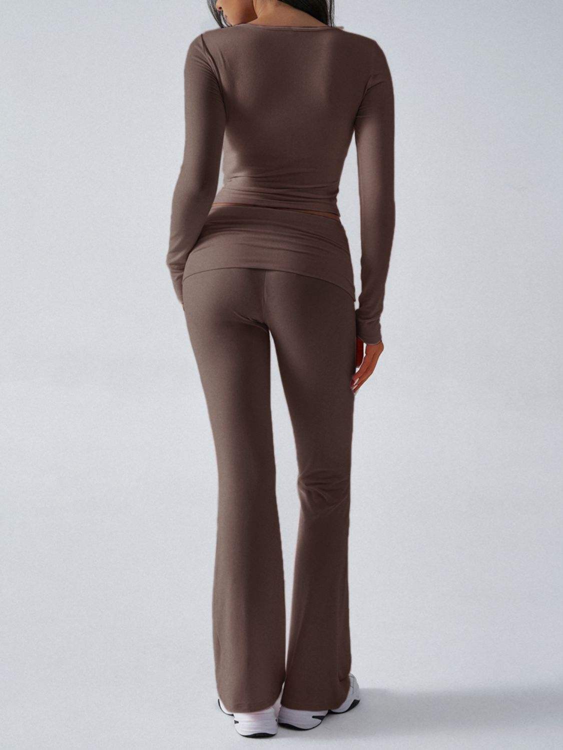 Devine Ruched Long Sleeve Top and Pants Set - Trendsi - Flyclothing LLC
