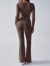 Devine Ruched Long Sleeve Top and Pants Set - Trendsi - Flyclothing LLC