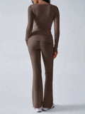 Devine Ruched Long Sleeve Top and Pants Set - Trendsi - Flyclothing LLC