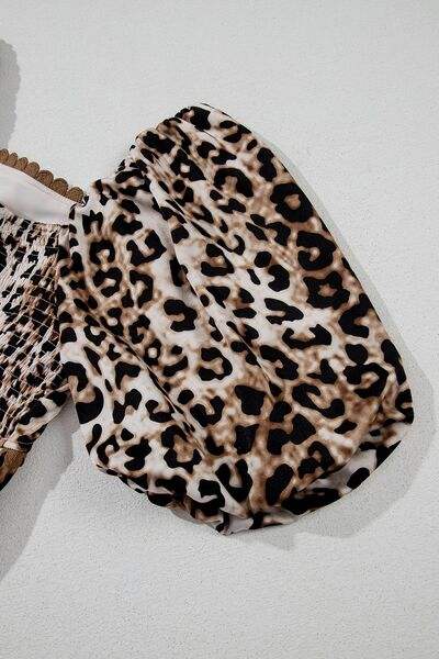 Leopard Square Neck Puff Sleeve Maxi Dress - Trendsi - Flyclothing LLC