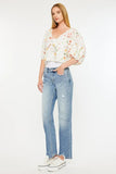 Kancan Mid Rise Frayed Hem Straight Jeans - Trendsi