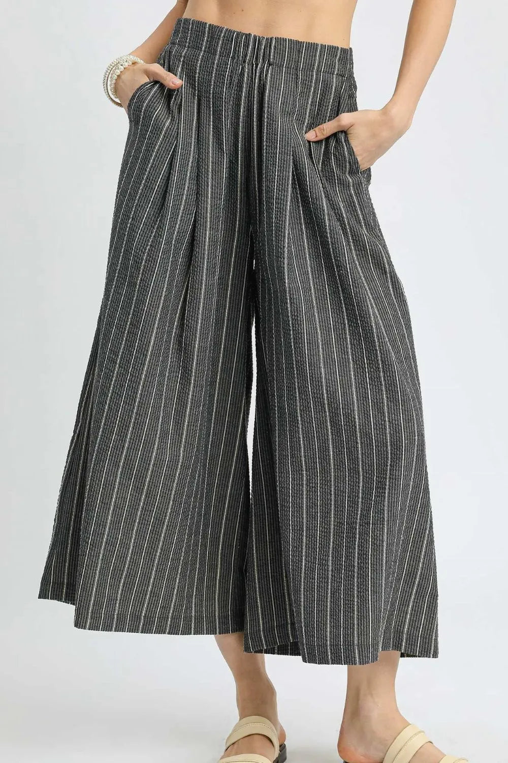 Umgee Pinstripe Crop Palazzo Pants - Trendsi