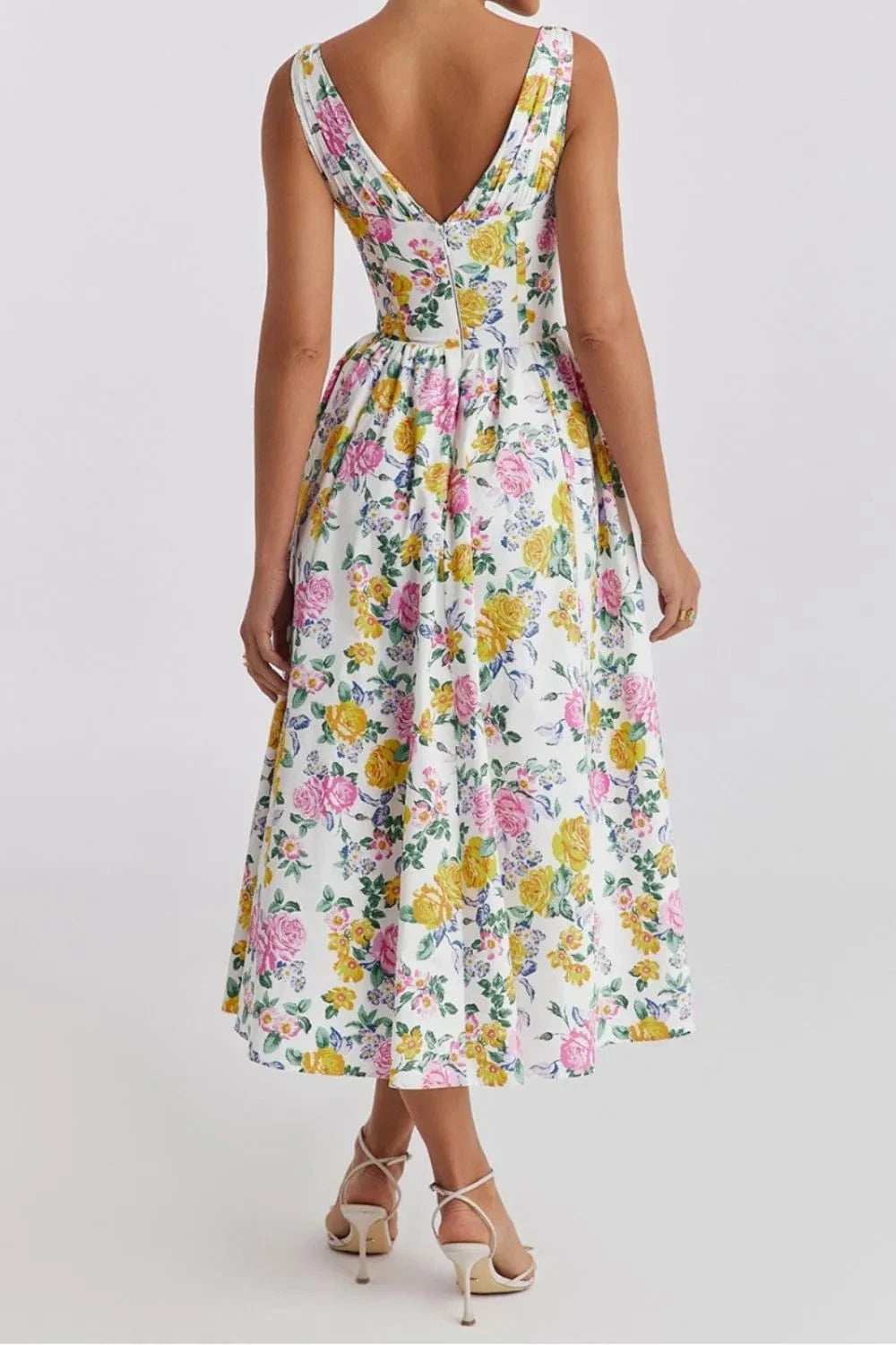 Floral V-Neck Sleeveless Midi Dress with Pockets - Trendsi - Flyclothing LLC