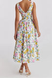Floral V-Neck Sleeveless Midi Dress with Pockets - Trendsi
