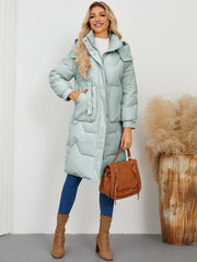 Long Sleeve Longline Hooded Winter Coat - Trendsi