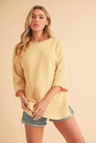 Aemi + Co Side Slit Ribbed Hem Round Neck Sweater - Trendsi