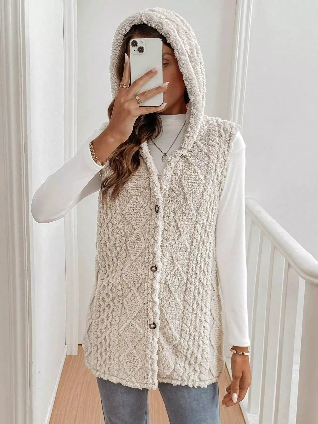 Cozy Sherpa Fleece Hooded Vest Coat - Trendsi - Flyclothing LLC
