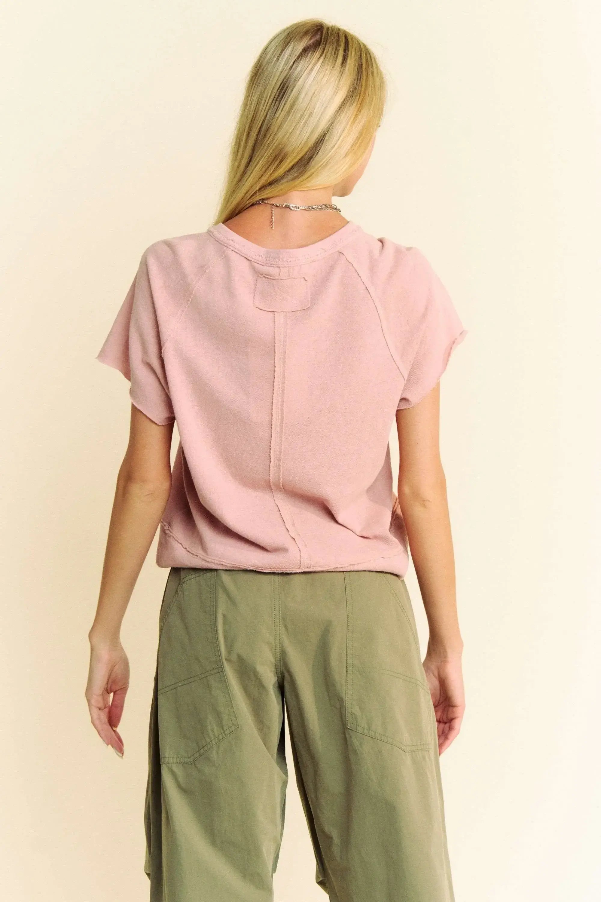 Davi & Dani Breezy Knit Fabric Short Sleeve T-shirt Top - Trendsi - Flyclothing LLC