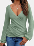 Waffle Knit Surplice Long Sleeve T-Shirt - Trendsi - Flyclothing LLC