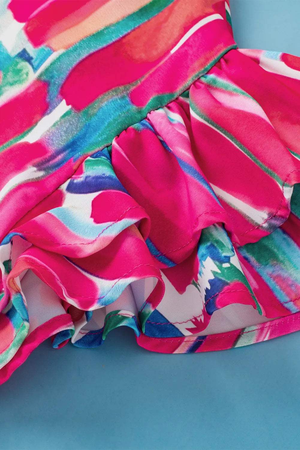 Ruffled Printed Notched Cap Sleeve Blouse - Trendsi - Flyclothing LLC