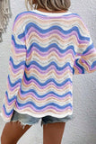 Contrast Wave Stripe Long Sleeve Sweater - Trendsi - Flyclothing LLC
