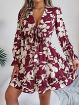 Tied Ruffled Printed Long Sleeve Dress - Trendsi - Flyclothing LLC