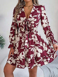 Tied Ruffled Printed Long Sleeve Dress - Trendsi - Flyclothing LLC
