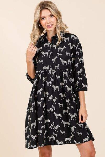 Mittoshop Zebra Print Button Down Shirt Mini Dress - Trendsi - Flyclothing LLC