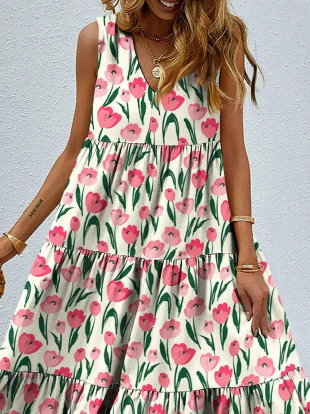 Floral Tiered Maxi Tank Dress - Trendsi - Flyclothing LLC