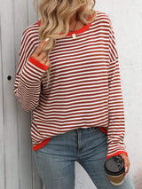 Mandy Striped Round Neck Long Sleeve Sweater - Trendsi - Flyclothing LLC