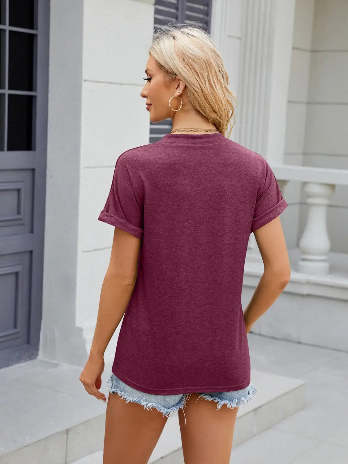 Florira Notched Short Sleeve T-Shirt - Trendsi - Flyclothing LLC