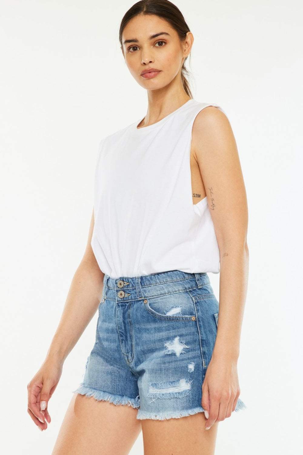 Kancan Full Size High Rise Raw Hem Denim Shorts - Trendsi - Flyclothing LLC