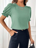 Round Neck Flounce Sleeve Blouse - Trendsi - Flyclothing LLC