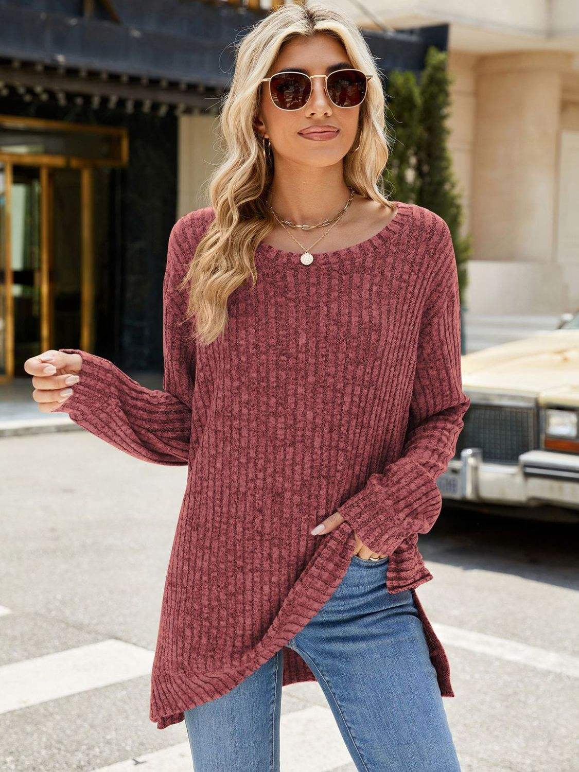 Round Neck Long Sleeve T-Shirt - Trendsi - Flyclothing LLC