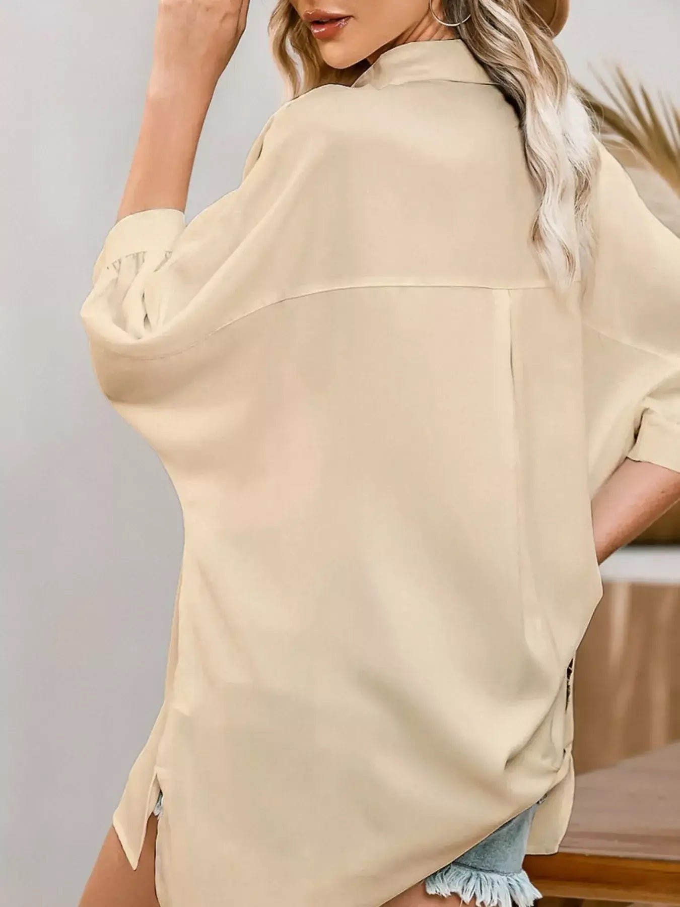 3/4 Sleeve Button Up Shirt - Trendsi - Flyclothing LLC