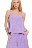 Zenana Woven Acid Crinkle Washed Cami & Pants 2 Piece Set - Trendsi