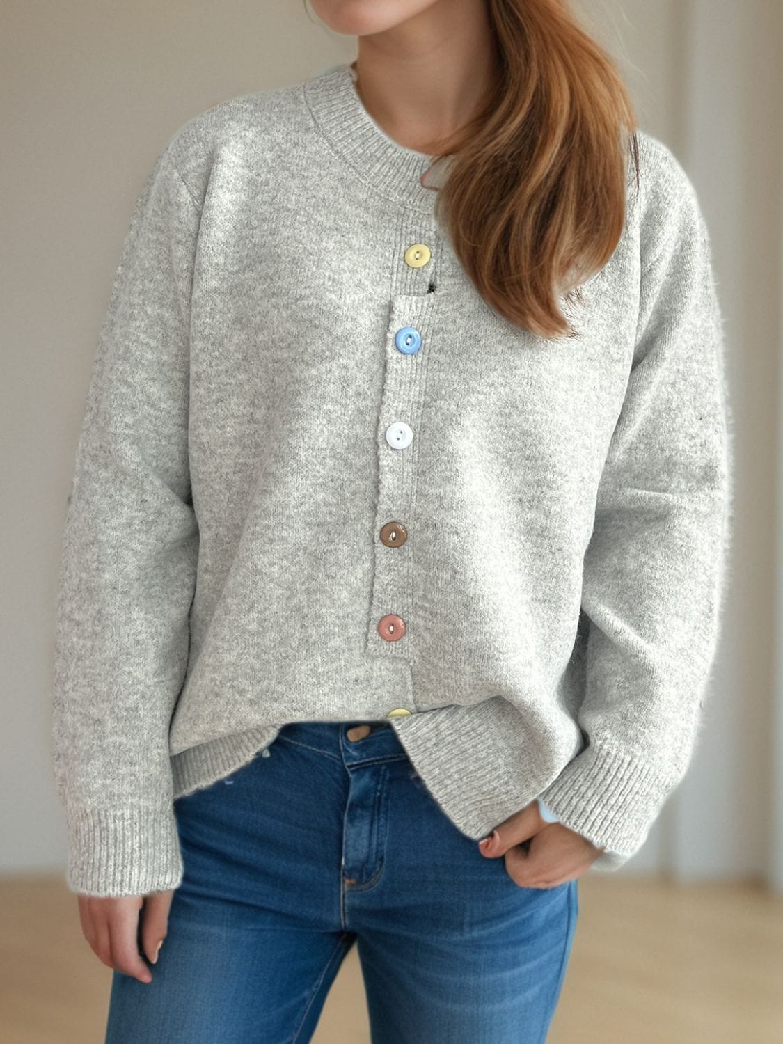Button Down Long Sleeve Cardigan - Trendsi