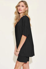 Basic Bae Bamboo Full Size V-Neck Drop Shoulder T-Shirt and Shorts Set - ShopBasicbae - Flyclothing LLC