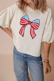 Bowknot Graphic Pearl Puff Half Sleeve T Shirt - Trendsi
