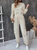 Round Neck Long Sleeve Top and Pants Set - Trendsi
