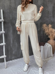 Round Neck Long Sleeve Top and Pants Set - Trendsi