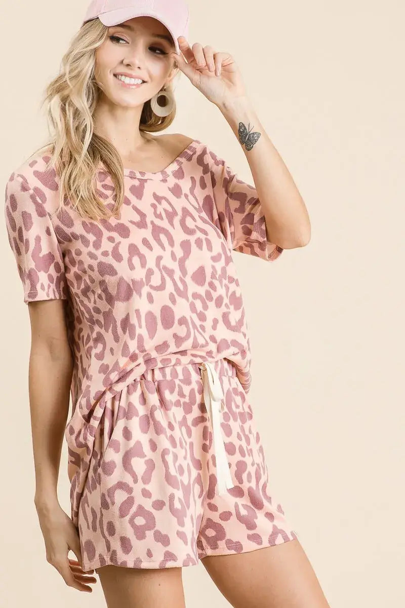BiBi Leopard Shorts with Twill Tape Drawstring - Trendsi - Flyclothing LLC