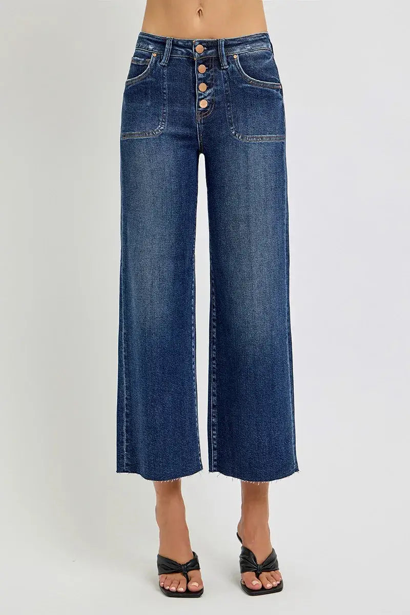 RISEN Full Size High Rise Crop Wide Button Up Jeans Plus Size - Trendsi - Flyclothing LLC